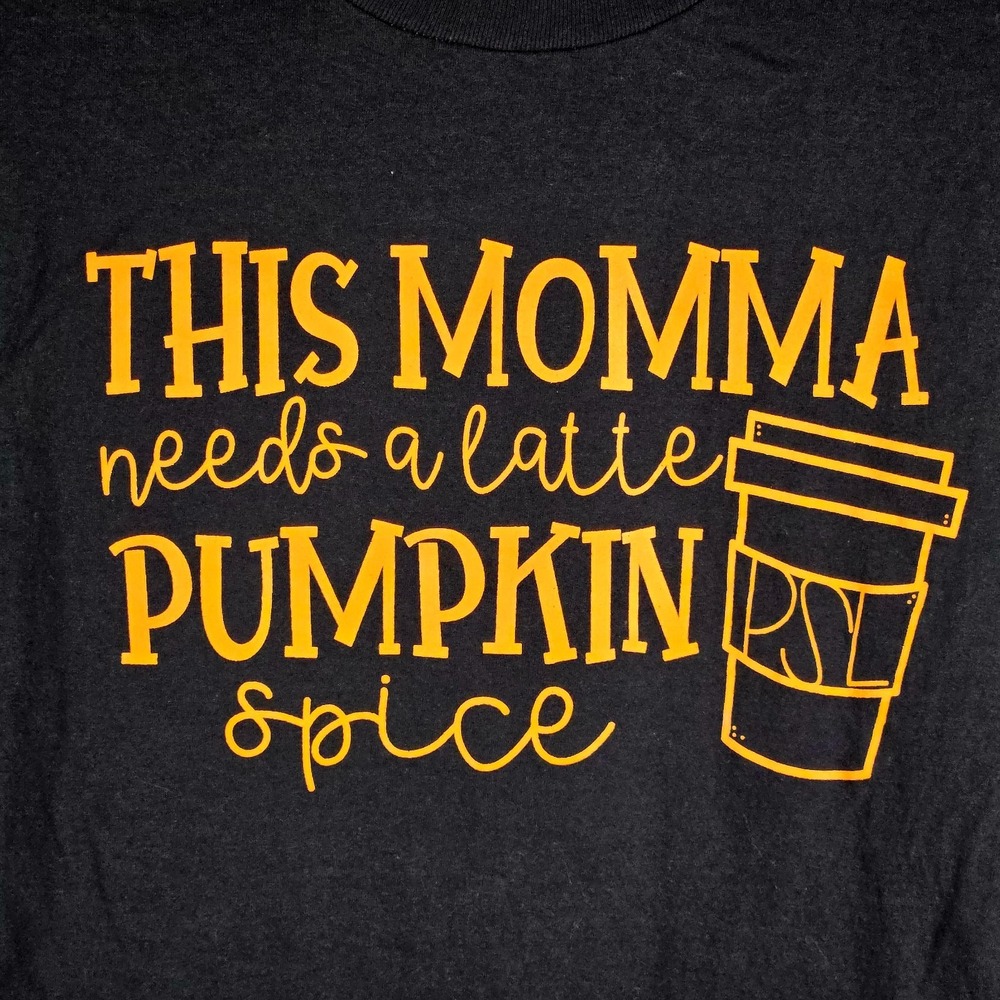 Hanes Womens Pumpkin Spice Mommaβ Graphic T-Shirt Large Black Fall Coffee Tee
